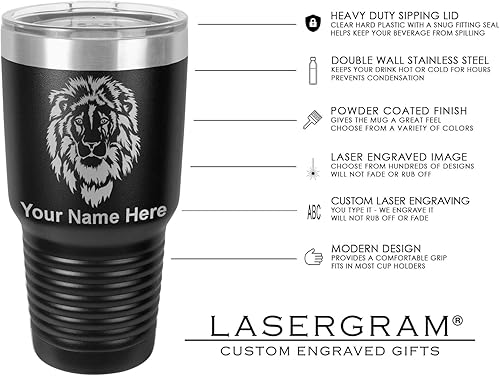 Miniatura 6 de LaserGram Taza aislada al vacío de 30 onzas, cabina de camión, grabado personalizado incluido (negro)