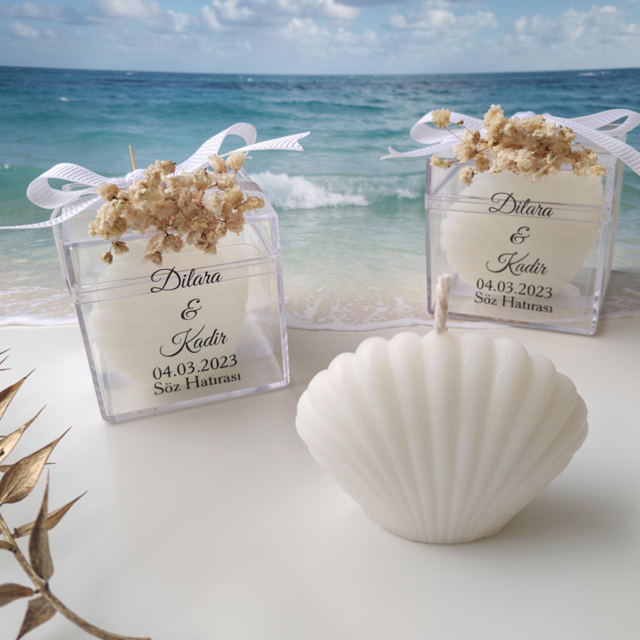 Lot de 50 bougies blanches élégantes en forme de coquillage pour mariages, fêtes prénatales et sur la plage, cadeaux de fête polyvalents