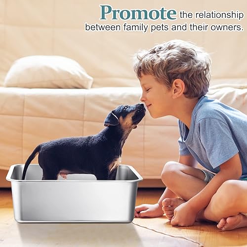 Miniatura 7 de 3 cajas de arena de acero inoxidable para gatos, bandeja de arena grande de metal para gatos, resistente y duradera, nunca absorbe el olor, a prueba