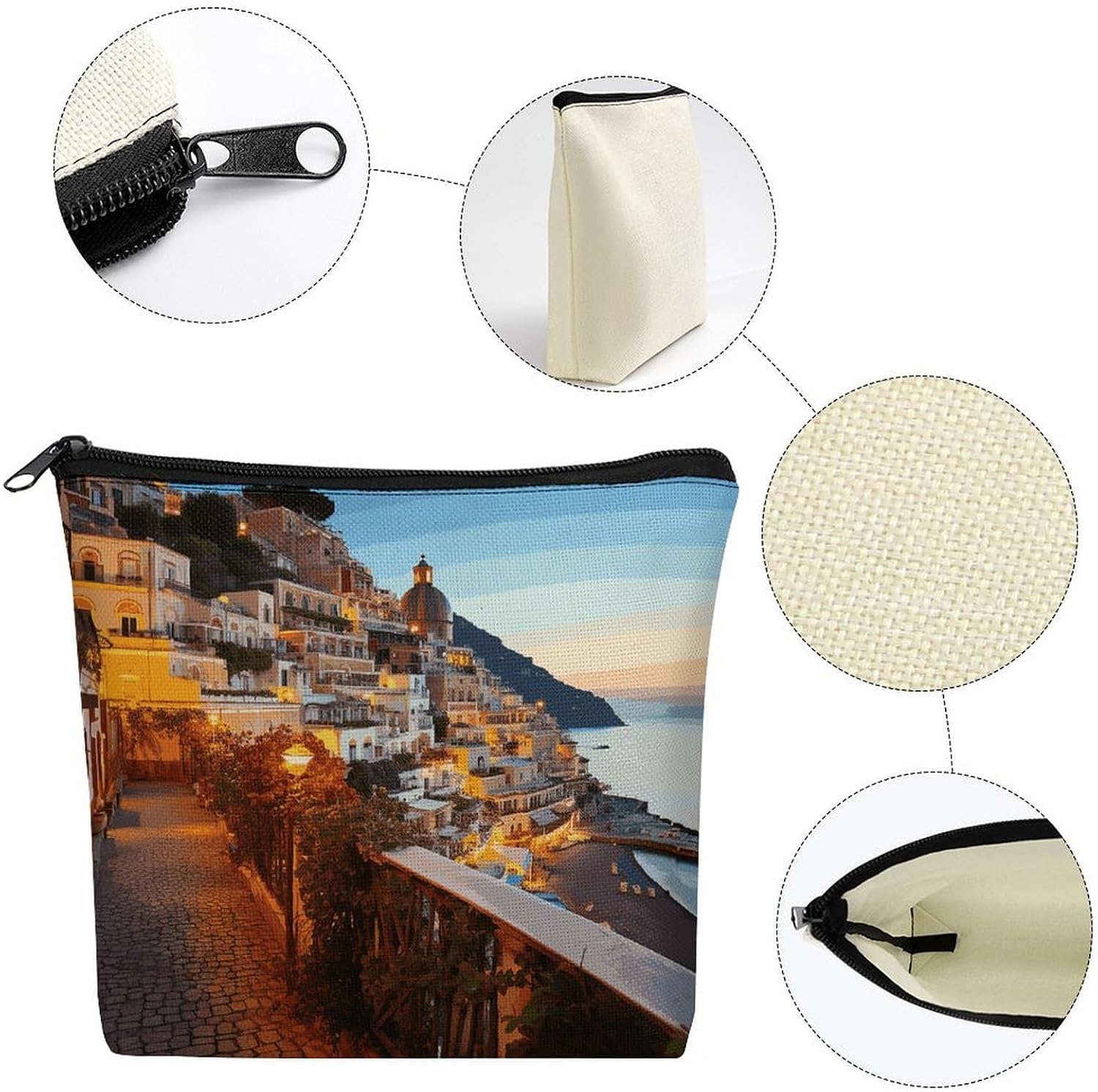 Positano Seaside Sunset Makeup Bag Cosmetic Pouch Toiletry Bag image 3
