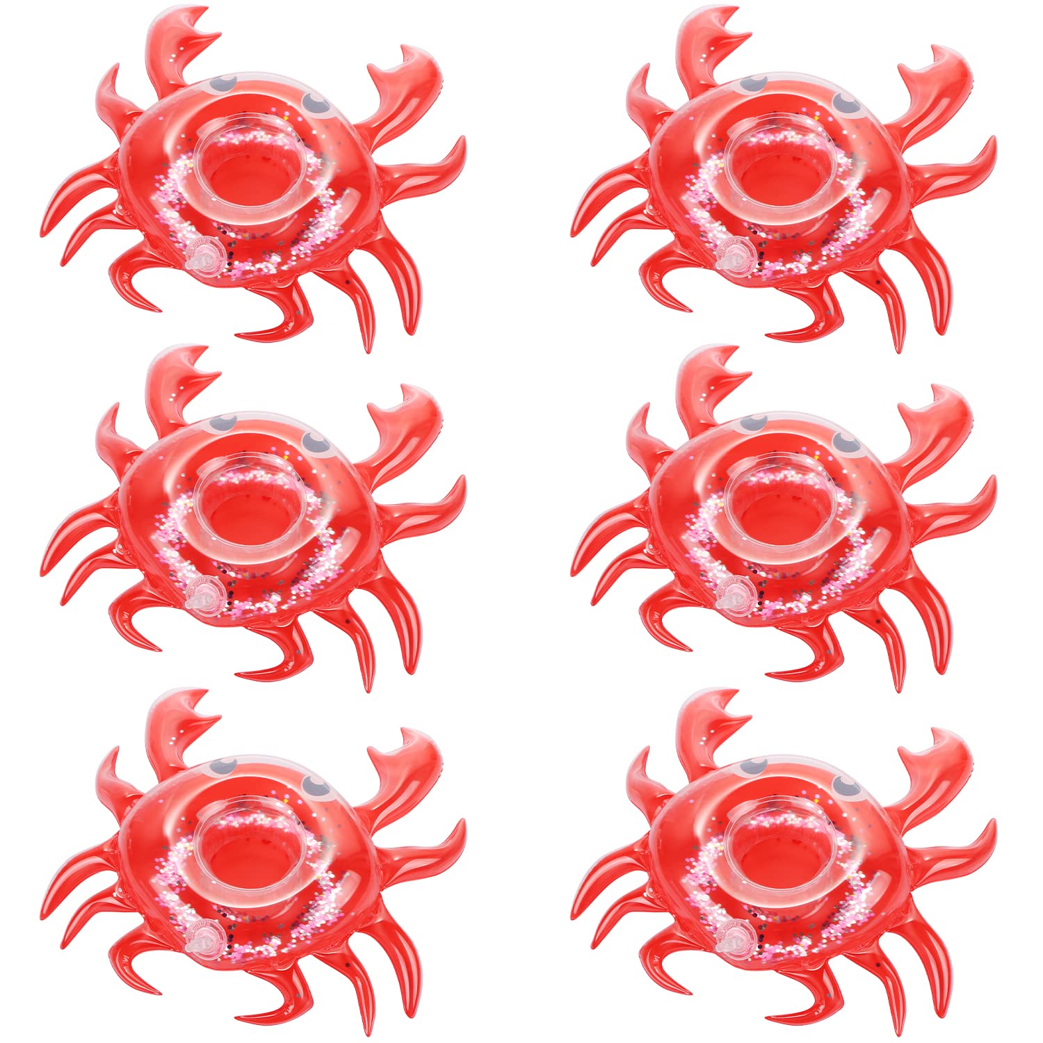 6 Pack Crab Inflatable Drink Holder, LIYDE Drink Floaties Floating Drink Holder for Swimming Pool Drink Holder for Pool Party Decorations Pool Accessories for Adults