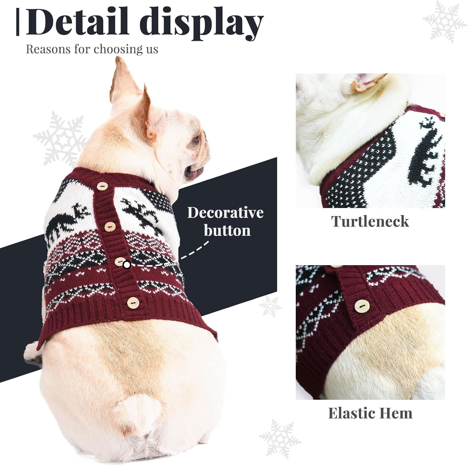 TENGZHI Christmas Dog Jumpers V-Neck Warm Knitted Puppy Sweater Vest Red Reindeer Xmas Dog Clothes Outfits for Small Medium Large Dogs Cats(V-Neck Jumpers,M) - Image 3