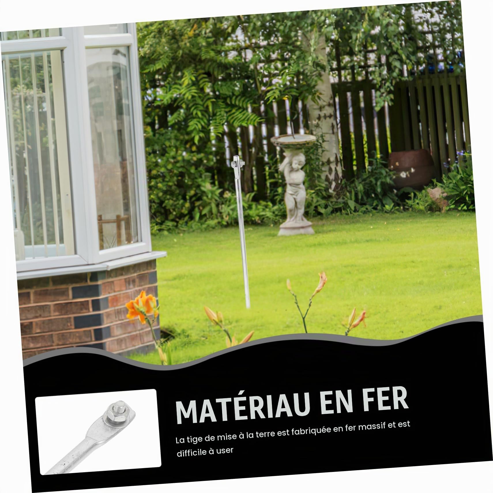 Holibanna Tige De Mise Terre Fer Galvanisé Piquet Pour Câblage Électrique Accessoire De Fixation Et Protection La Foudre Pour Installations Extérieures
