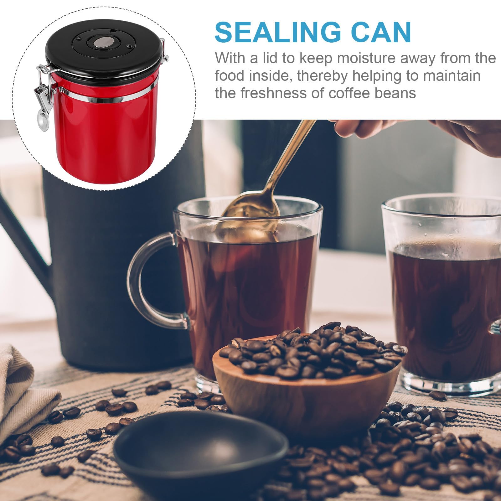 Operitacx Tarro de Café Sellado de Acero Inoxidable Tapa Hermética, Almacenamiento para Té y Sal, Color Rojo, Recipiente Pequeño para Conservar Aroma