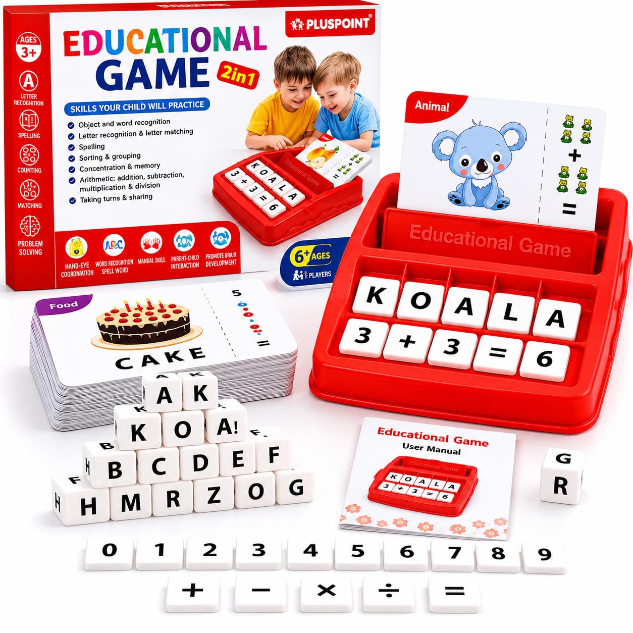 PLUSPOINT Educational Game of Learning Words with Flash Cards 2 in 1 Matching Letter and Number Games for Boys and Girls Sight Words Recognition Kindergarten Teaching Tools Preschool 3-8 Years Old-image-35