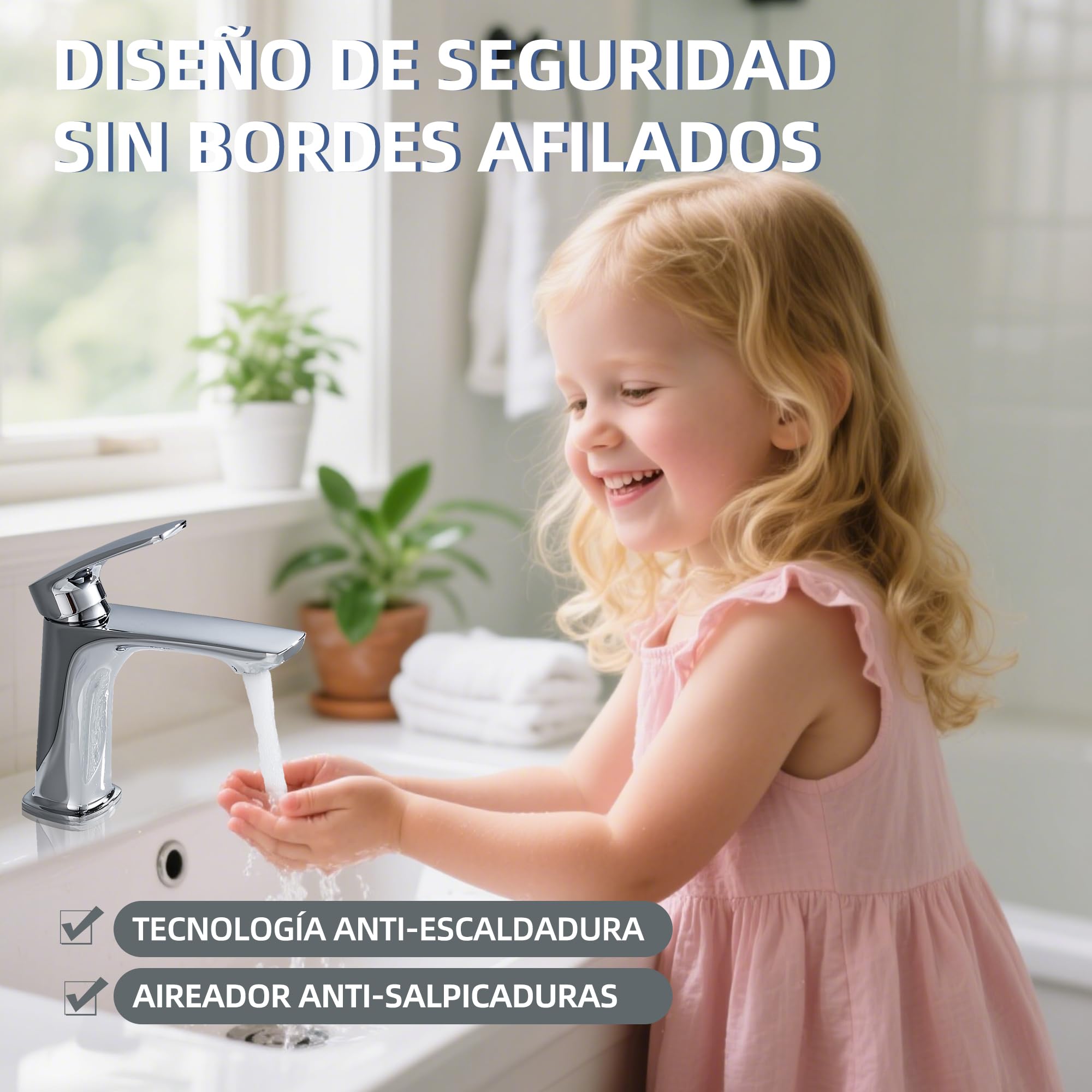 BELZ Grifo Mezclador Baño Latón, Monomando Cromado | Ahorro de agua, silencioso y fácil instalación. Cartucho cerámico antifugas, conexión G3/8.