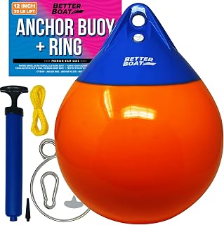 Anchor Buoy and Retrieval Ring, Inflatable Vinyl Boat Buoy Balls with Pump, Round Boat Mooring Buoys, Marker, and Anchor Float Ball for Rope, Sea, and Lake