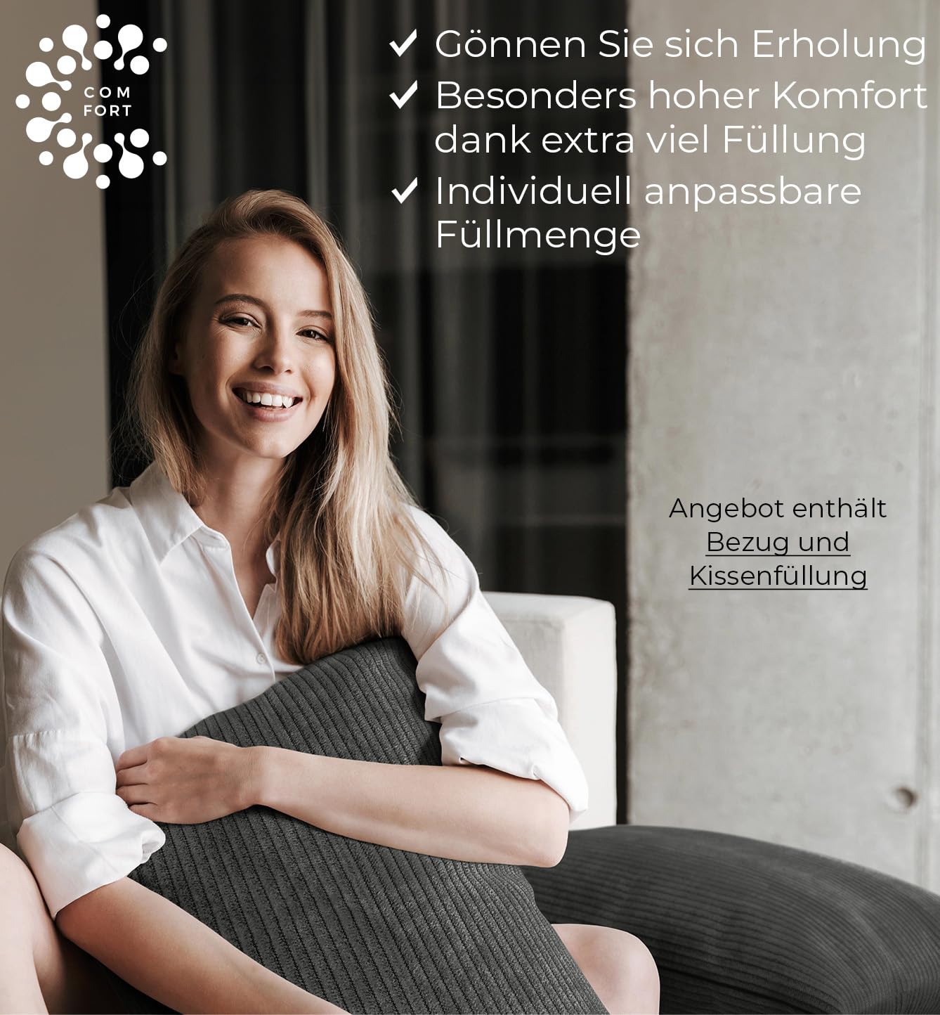 Sofakissen Cord 40x70 2er Set Dekokissen dunkelgrau Couchkissen mit Füllung | Zierkissen groß aus Kordsamt mit regulierbarer Dicke und Kissenbezug, für Sofa & Couch, stützt Rücken und Nacken