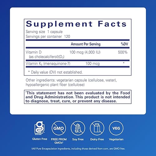 Miniatura 3 de Pure Encapsulations Suplemento de magnesio (glicinato) (90 cápsulas) y suplemento de vitamina D3 y K2 (120 cápsulas) - Apoya la salud