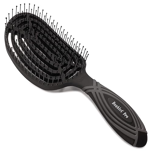 Miniatura 3 de NuWay 4HAIR DoubleC PRO Cepillo desenredante curvado doble patentado en Estados Unidos es seguro para secador de pelo (negro)