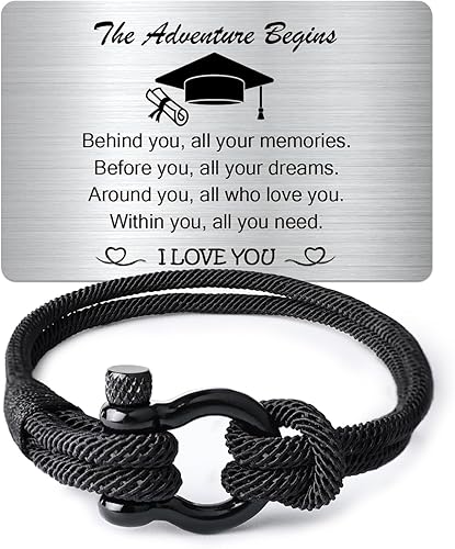 2024 Graduation Gifts for Him Men - The Adventure Begins Bracelet with Engraved Wallet Card High School 5th 6th 8th Grade College Masters Degree