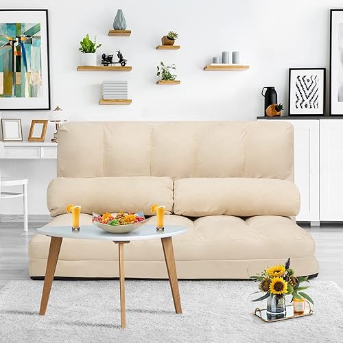 Miniatura 20 de KOMFOTT Sofá cama ajustable de suelo, sofá cama plegable con respaldo de 6 posiciones y 2 almohadas, sofá futón convertible con funda de tela de