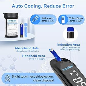 Stondon G-430 Blood Glucose Monitor Kit with 50 Test Strips,Blood Sugar Testing kit,Diabetes Testing Kit, Blood Glucose Meter, 50 Glucometer Strips, 50 Lancets, Blood Sugar Meter Glucometer for Home Use (49)