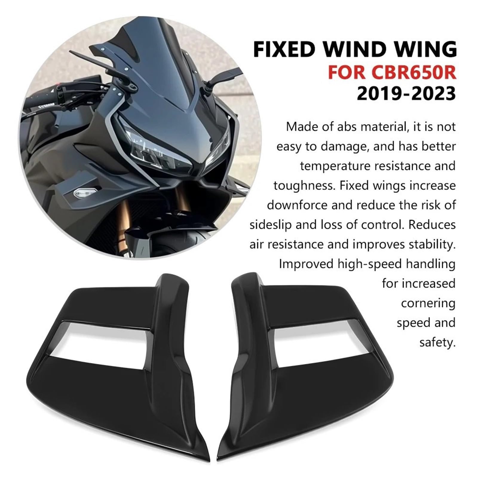 Motocicleta Alerón Delantero Compatible con CBR650R CBR 650R 2019-2023, Kit de Protectores carenado Delantero, alerones aerodinámicos y