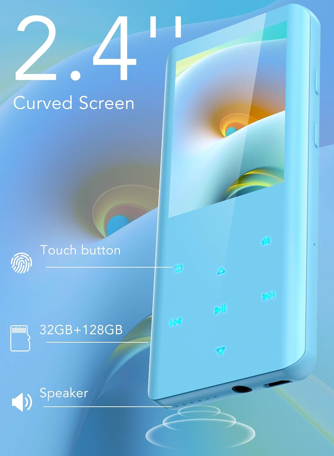 AGPTEK 32GB MP3 Player with Bluetooth 5.0, 2.4 inch Screen Lossless Sound Music Player with Speaker Portable Digital Audio Player Supports FM Radio, Recordings, Supports up to 128GB (Blue) - Image 3