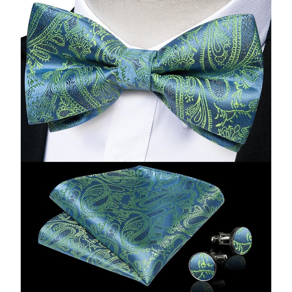 JFDBGU Pre-tied Bowtie Classic Silk Pasiley Knot Wedding Bow Tie for Men Cufflinks Set for Party Accessories Gifts