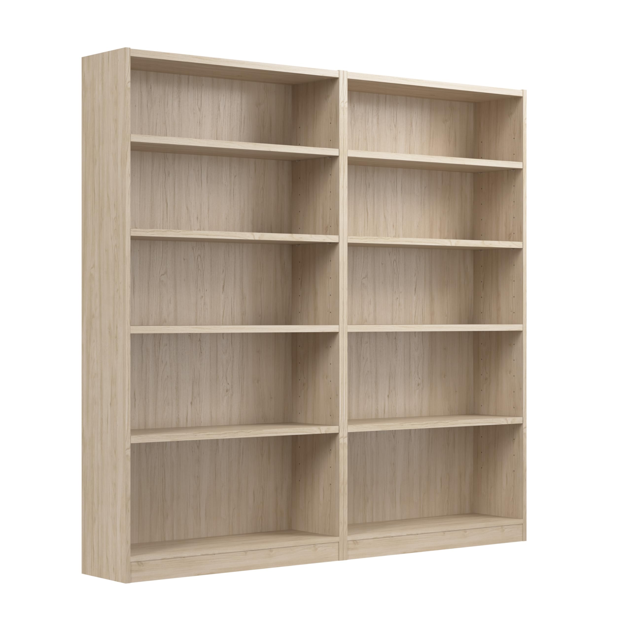 Bush Home Universal Tall 5 Shelf Bookcase in Natural Elm - Set of 2, Matching Storage and Display Bookshelves for Home Office or Living Room