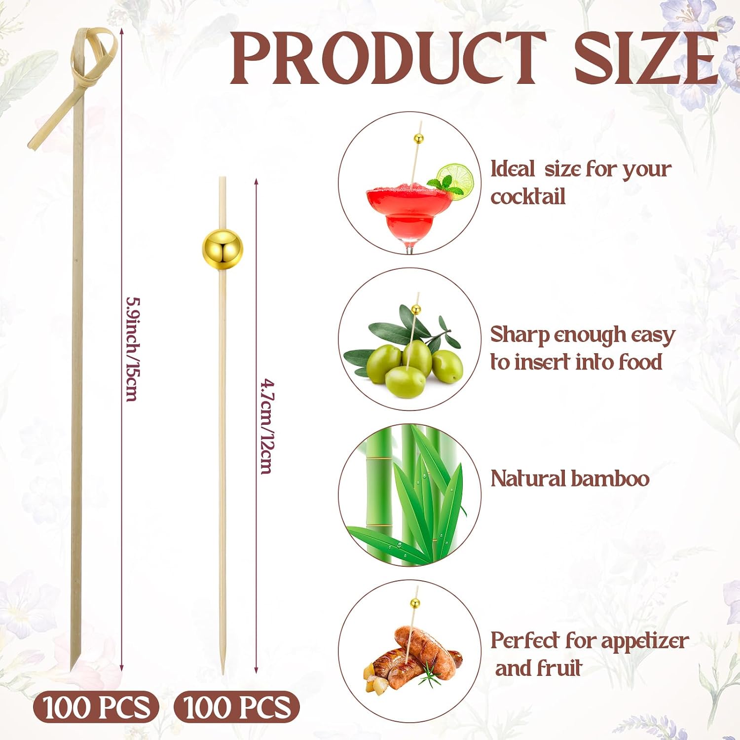 Didaey 300 Pcs Wildflower Charcuterie Cups with Sticks 100 Pcs 12 oz Vintage Flower Paper Snack Appetizer Cups with 200 Cocktail Picks Disposable French Fry Holder for Wedding Bridal Party Decorations image 3