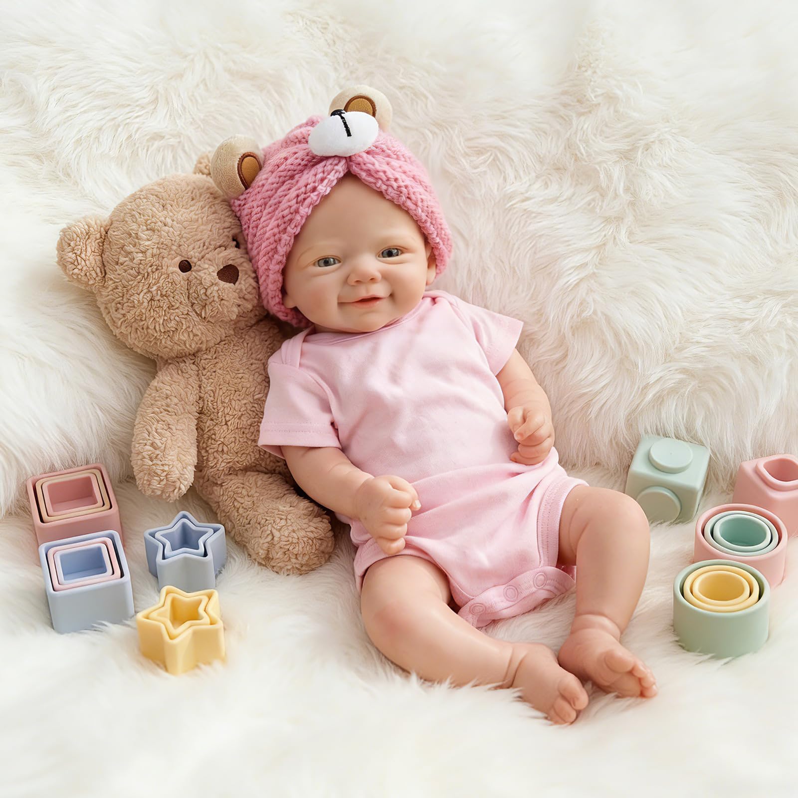 Gileutay 16 inch Soft Reborn Silicone Baby Doll Girl Open Mouth Realistic Newborn Baby Dolls that Look Real Babies Toy for Toddler