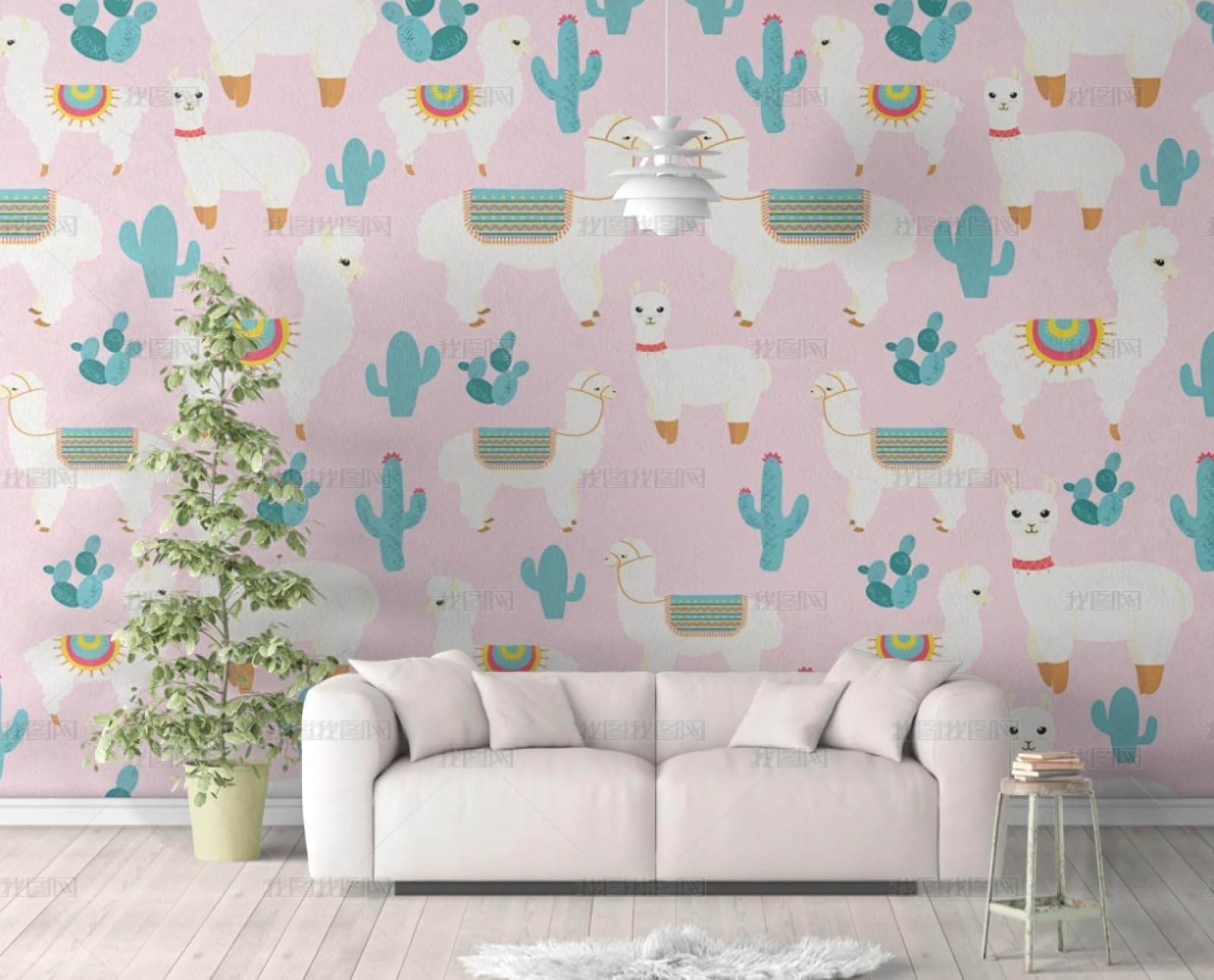 Papier peint autocollant alpaga rose 45x600cm pour meuble