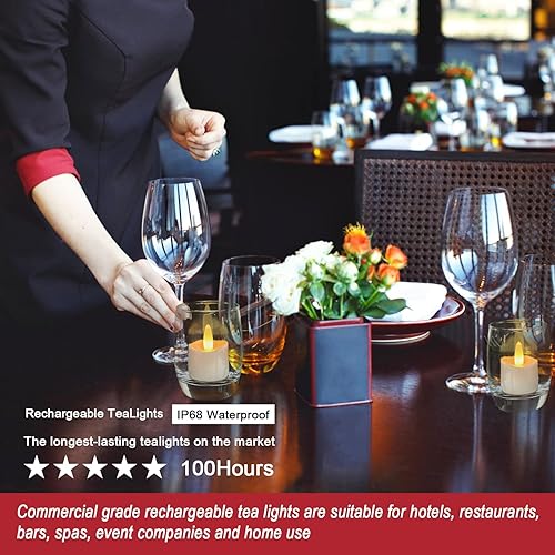 Miniatura 5 de HL Velas sin llama con temporizador remoto y estación de carga, más de 60 horas recargables, impermeables, para exteriores, velas de té RGB