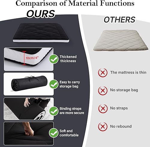 Miniatura 8 de Welnow Colchón de futón tamaño Queen, antideslizante, plegable, para acampar e invitados, color negro, tamaño individual