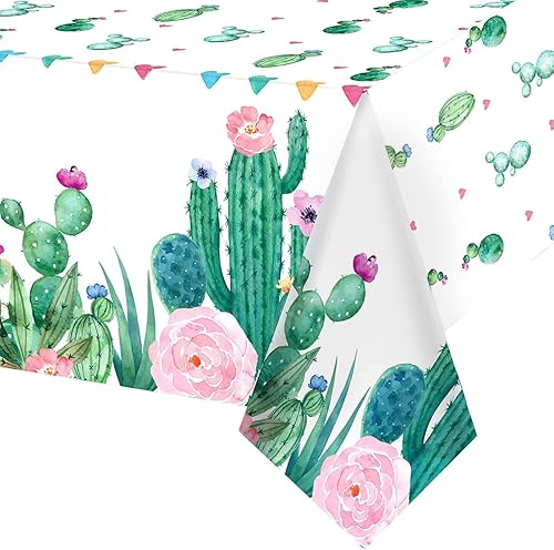 Breling 1 mantel de cactus de acuarela de plástico, impermeable, para decoración de fiesta de cumpleaños, cocina, comedor, fiesta, 108 x 54