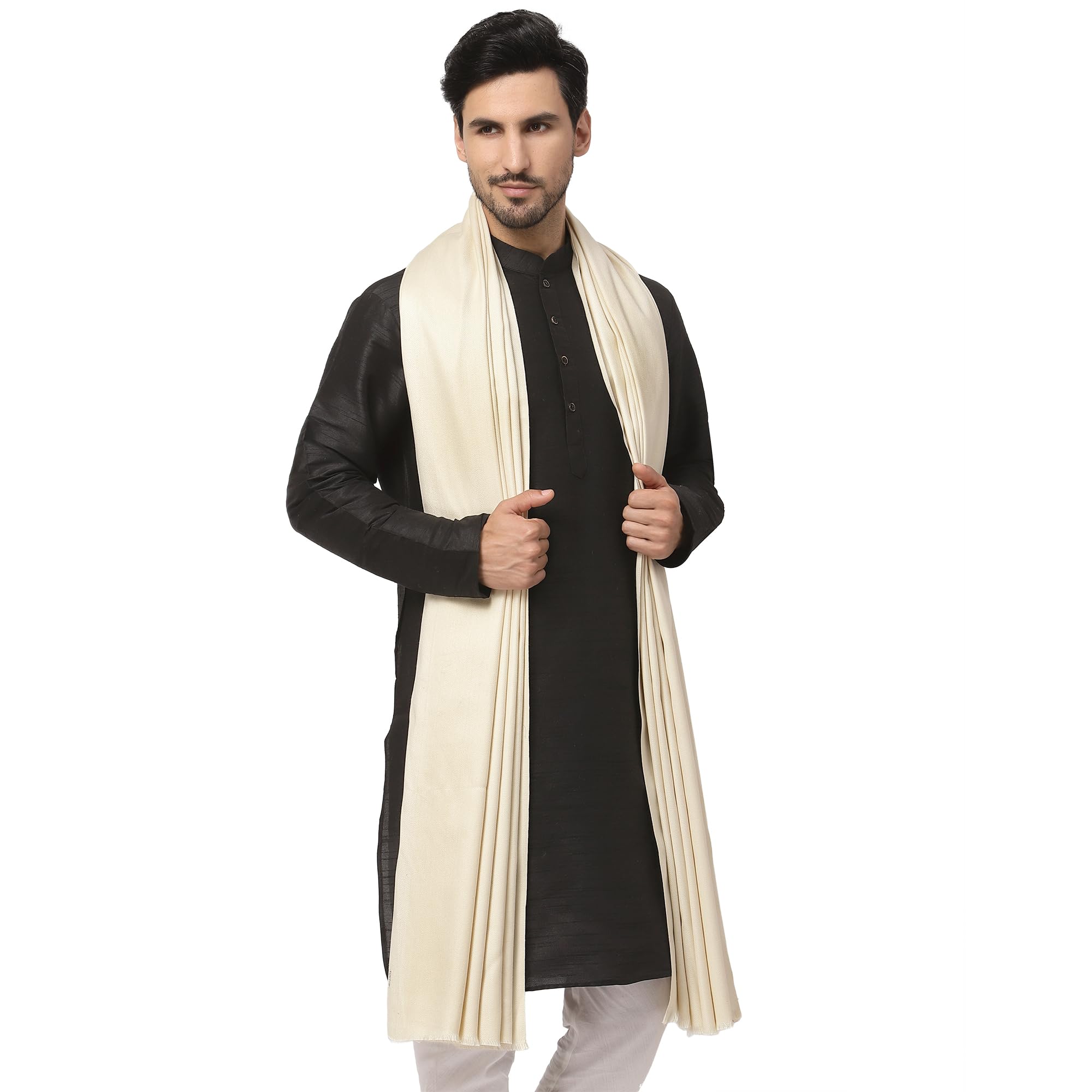 Weavers Villa Cream Cashmere Lohi, Shawls For Men, 125Cm X 250Cm