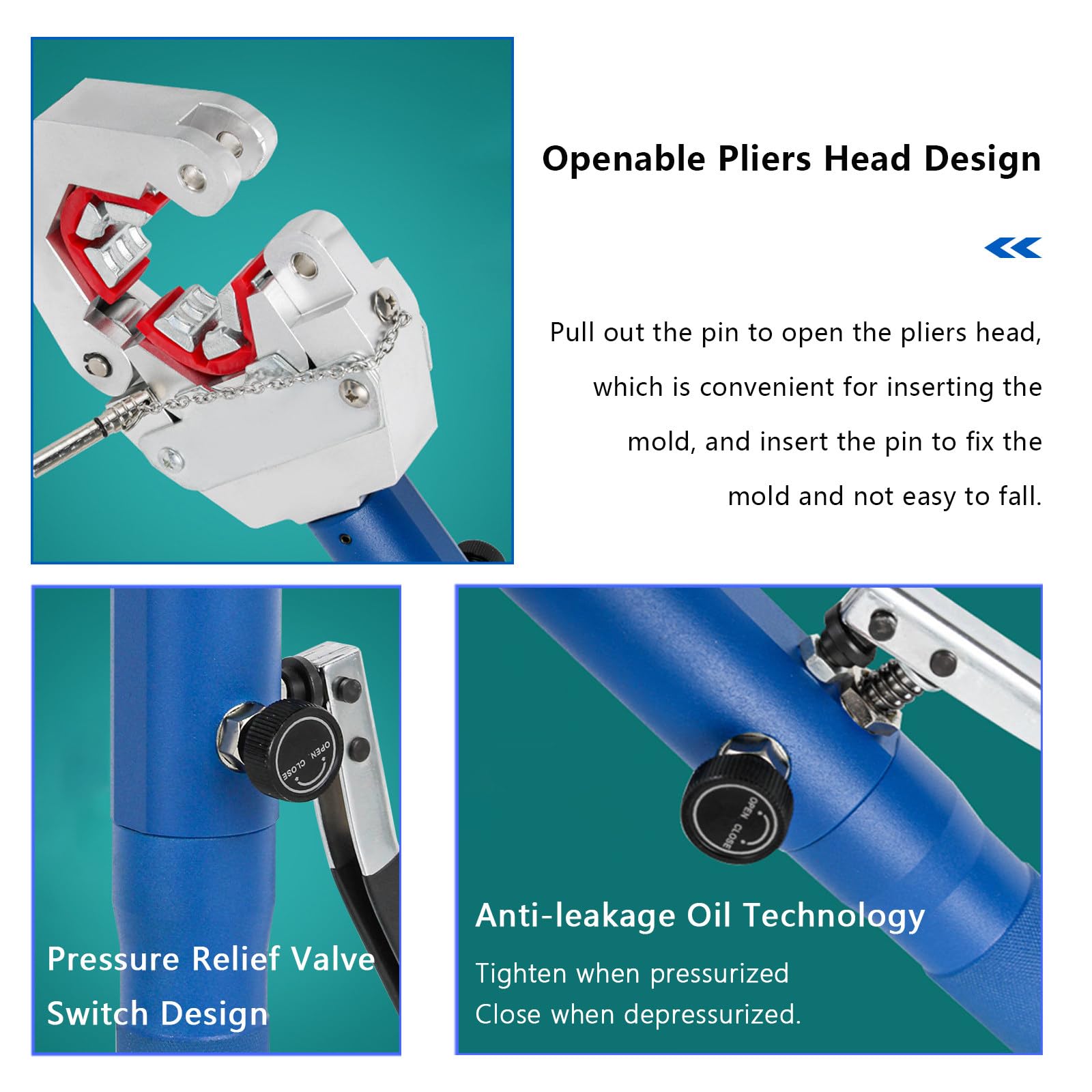 Kit de herramientas de crimpado hidráulico con cabezal giratorio y agarre ergonómico para reparación de mangueras de aire acondicionado