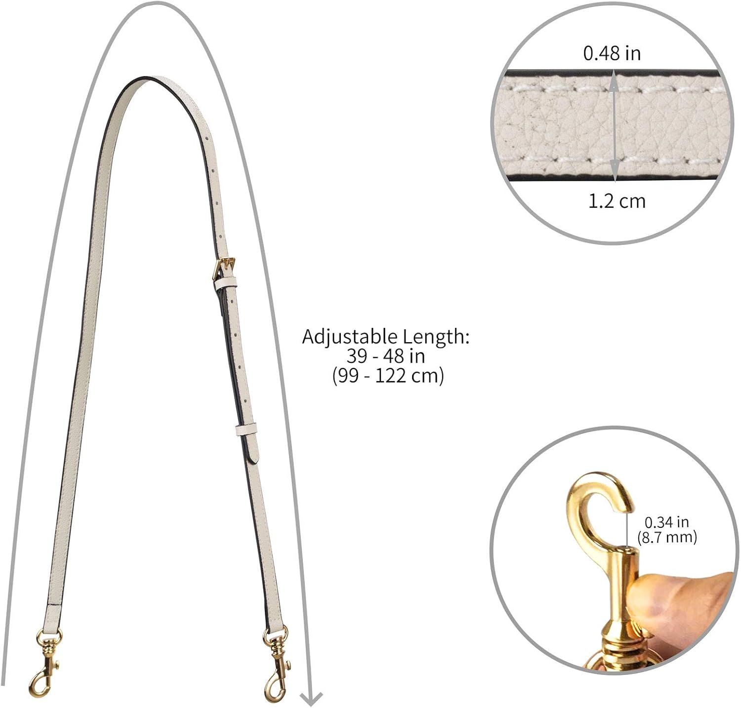 Allzedream Genuine Leather Purse Strap Adjustable Crossbody Handbag Replacement Straps 0.48 Inch Width - Image 6