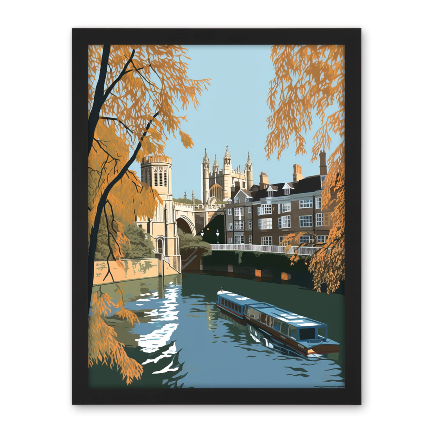 Artery8 River Cam and University Buildings of Cambridge Artwork Framed Wall Art Print 18X24 Inch