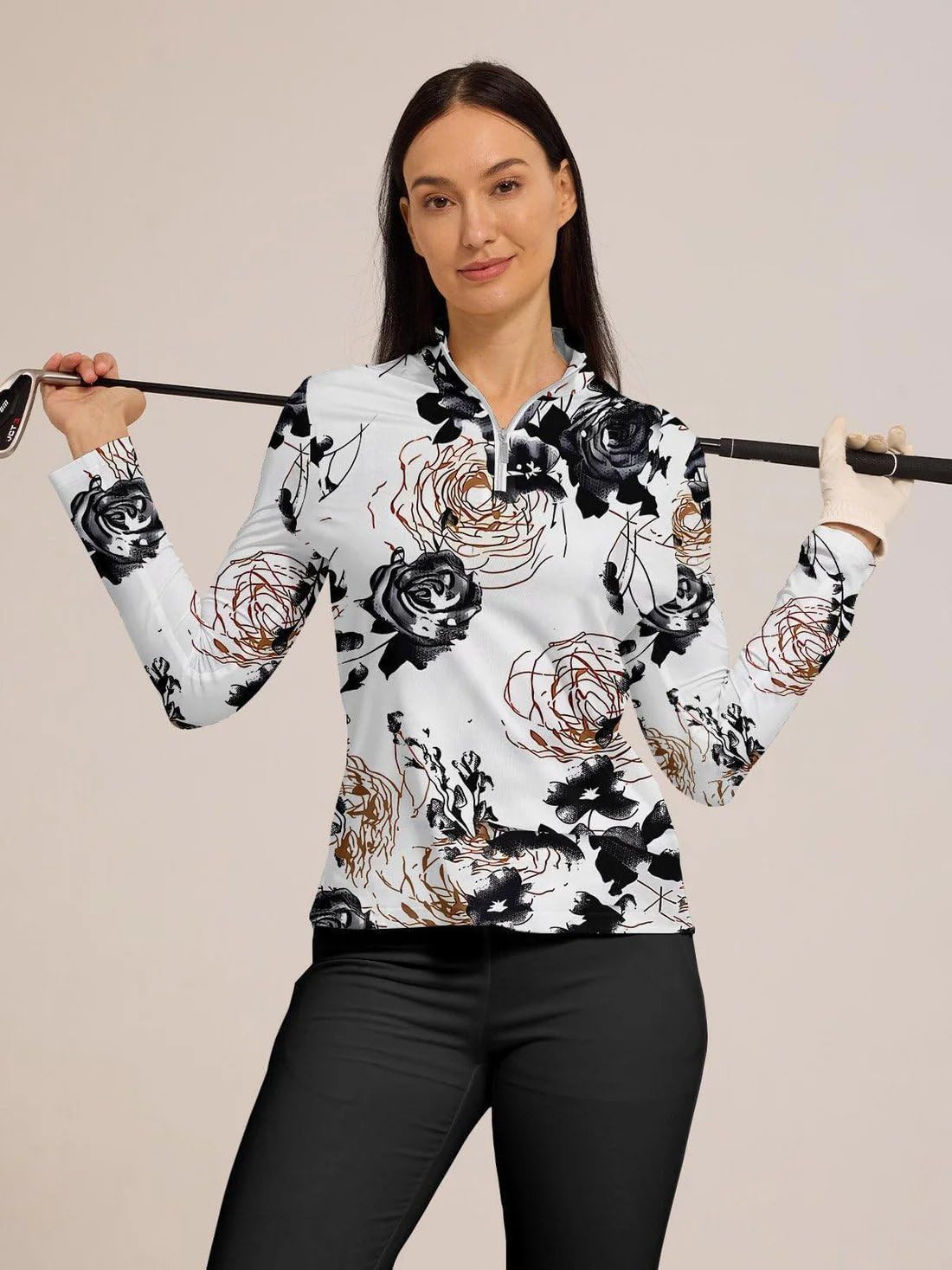 ACEGOLFS Womens Golf Polo Shirts Long Sleeve Quarter Zip Pullover Shirt for Women Quick Dry Printed Athletic Workout Tops - Image 3