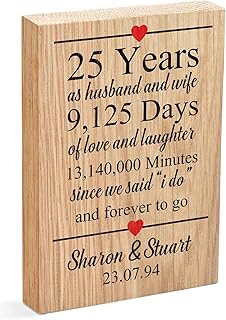 25th Wedding Anniversary Gifts for Couples Husband Wife, PERSONALISED Silver Wedding Anniversary Gifts Parents Mum and Dad, 25 Years Married, 25th Anniversary Gifts From Wife Husband, Oak Block