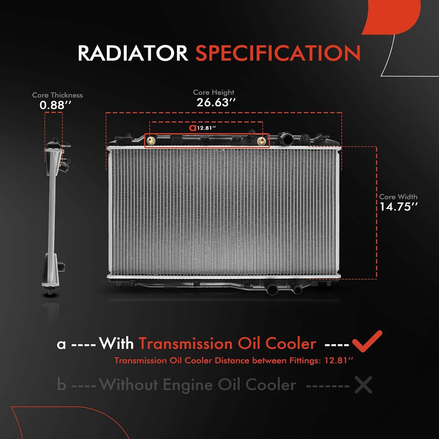 A-Premium Engine Coolant Radiator with Transmission Oil Cooler Compatible with Acura CSX 2006-2011 L4 2.0L & Honda Civic 2006-2011, Automatic Trans. Replace# 8012923, 19010RRH901