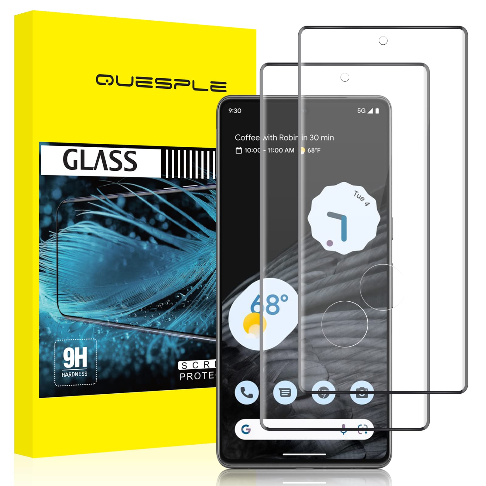 QUESPLE Google Pixel 7 Pro Screen Protector [2 Pack], HD Fingerprint unlock Full Coverage Google Pixel 7 Pro Tempered Glass Screen Protector Film, Anti-Scratch/High Sensitivity/Case Friendly
