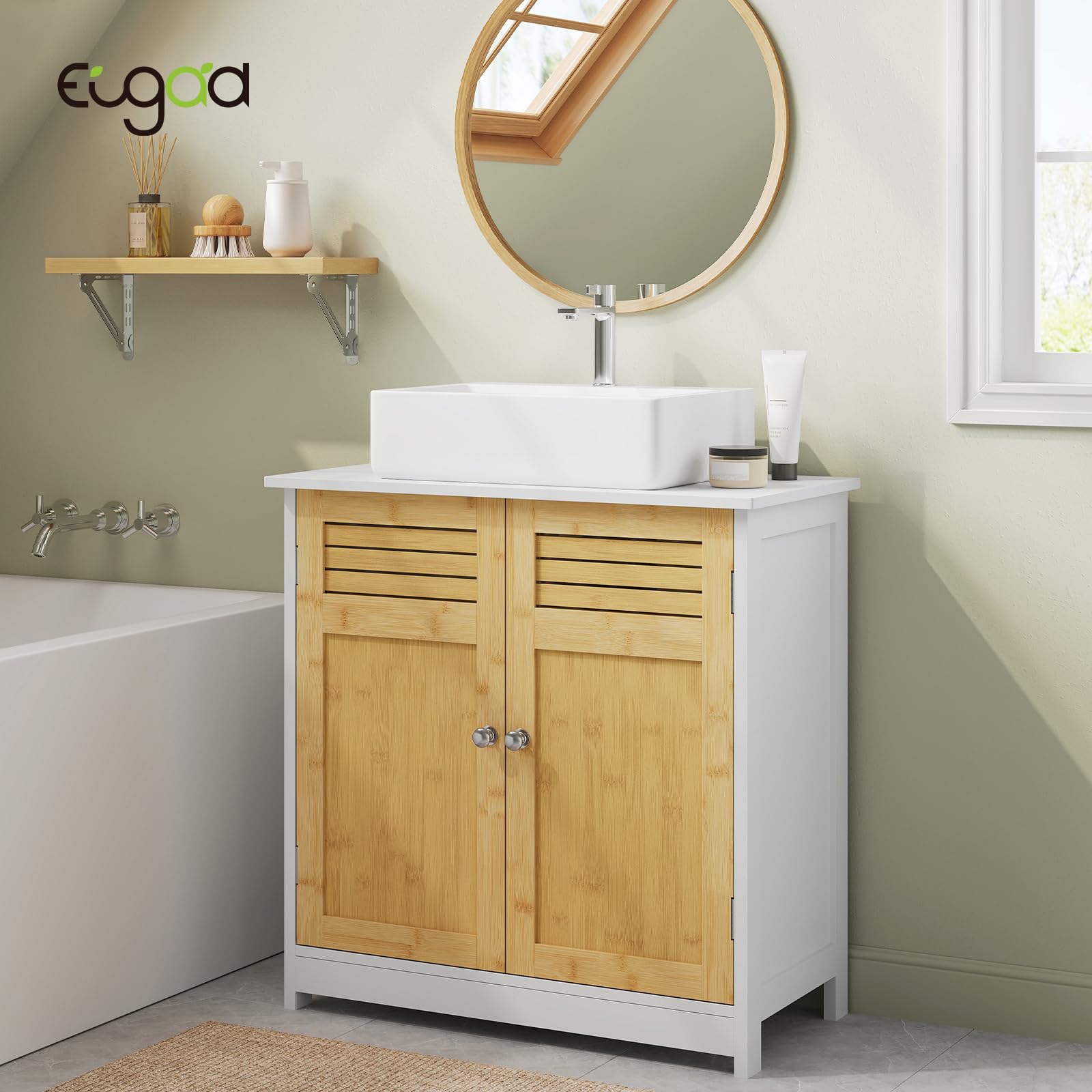 EUGAD Armadietto Sottolavabo Mobiletto sotto Lavandino per Bagno con Due Ante in Legno