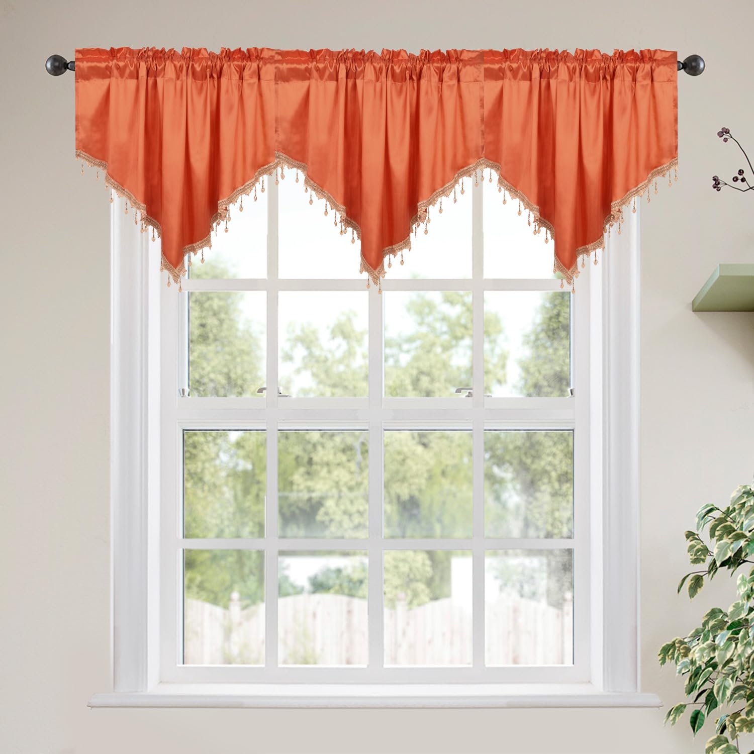 Molaxhome Swag Curtain Scalloped Curtain Valance Drape Sheer Lace Panel 1pc
