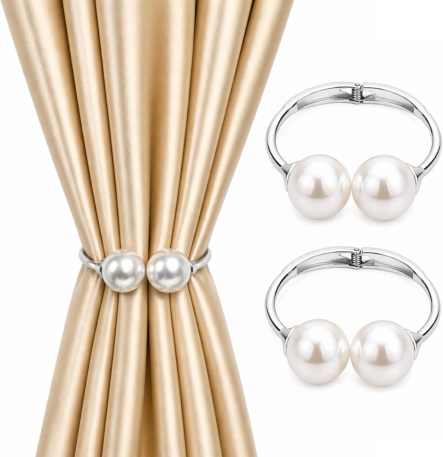 Curtain Tiebacks 2 Pack Curtain Ties Elegant Pearl Curtain Tie backs Premium Alloy Spring Curtain Clips No Drilling Curtain Ties for Modern Luxury French Nordic Minimalist Home Decor Curtain Holdbacks