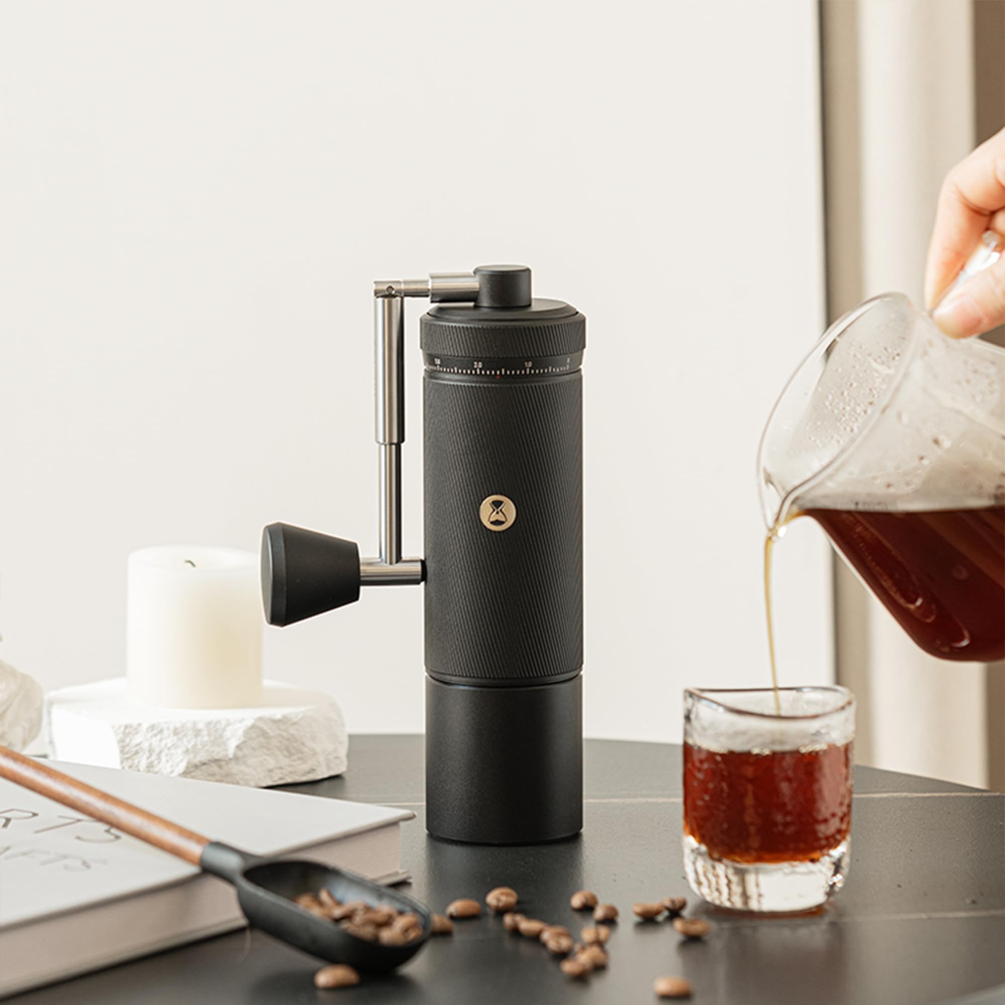 Ręczny młynek do kawy S3 TIMEMORE, regulacja zewnętrzna, składany uchwyt, ulepszony zintegrowany korpus z metalu, espresso mokka do francuskiej kawy, czarny