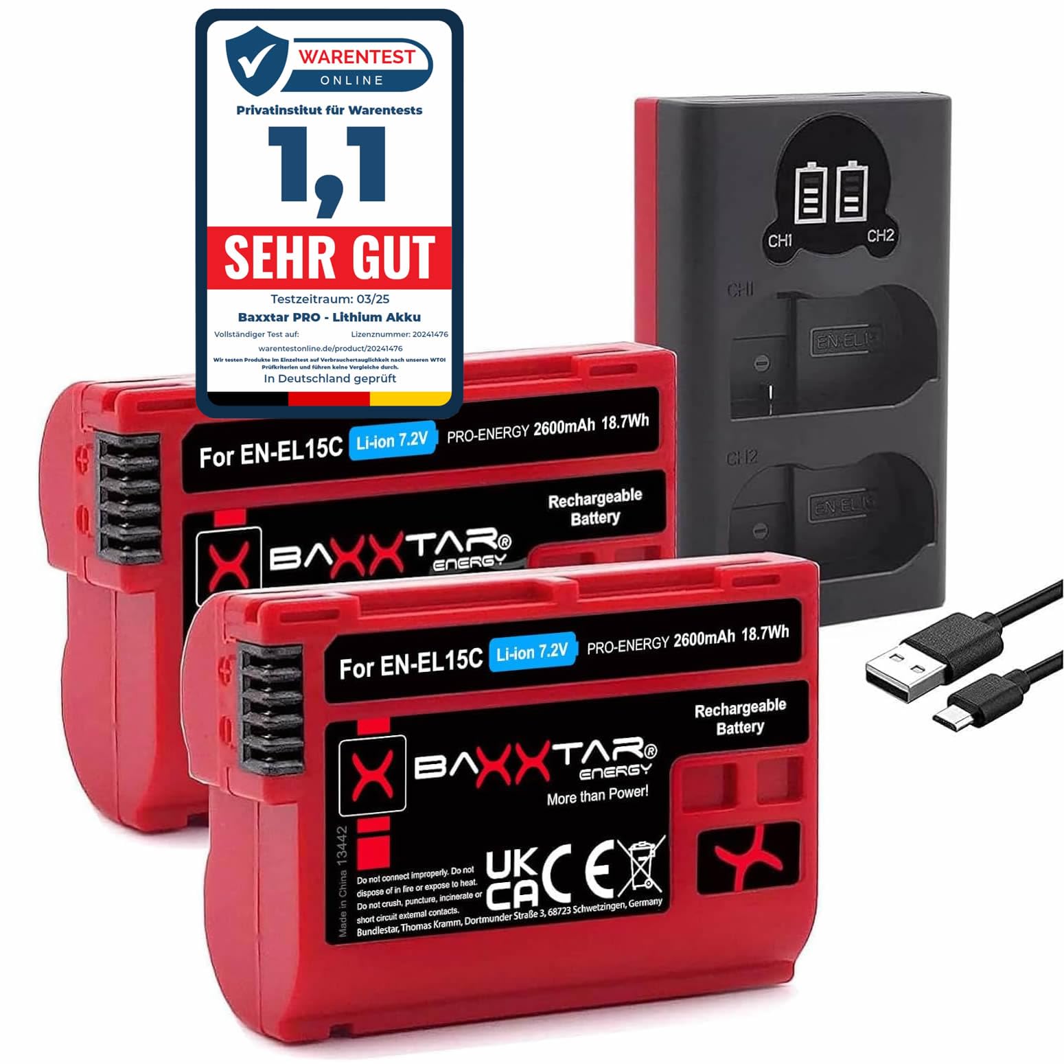 K&F Concept EN-EL15 Battery Kit - 2 Batteries And Dual Charger - Elite