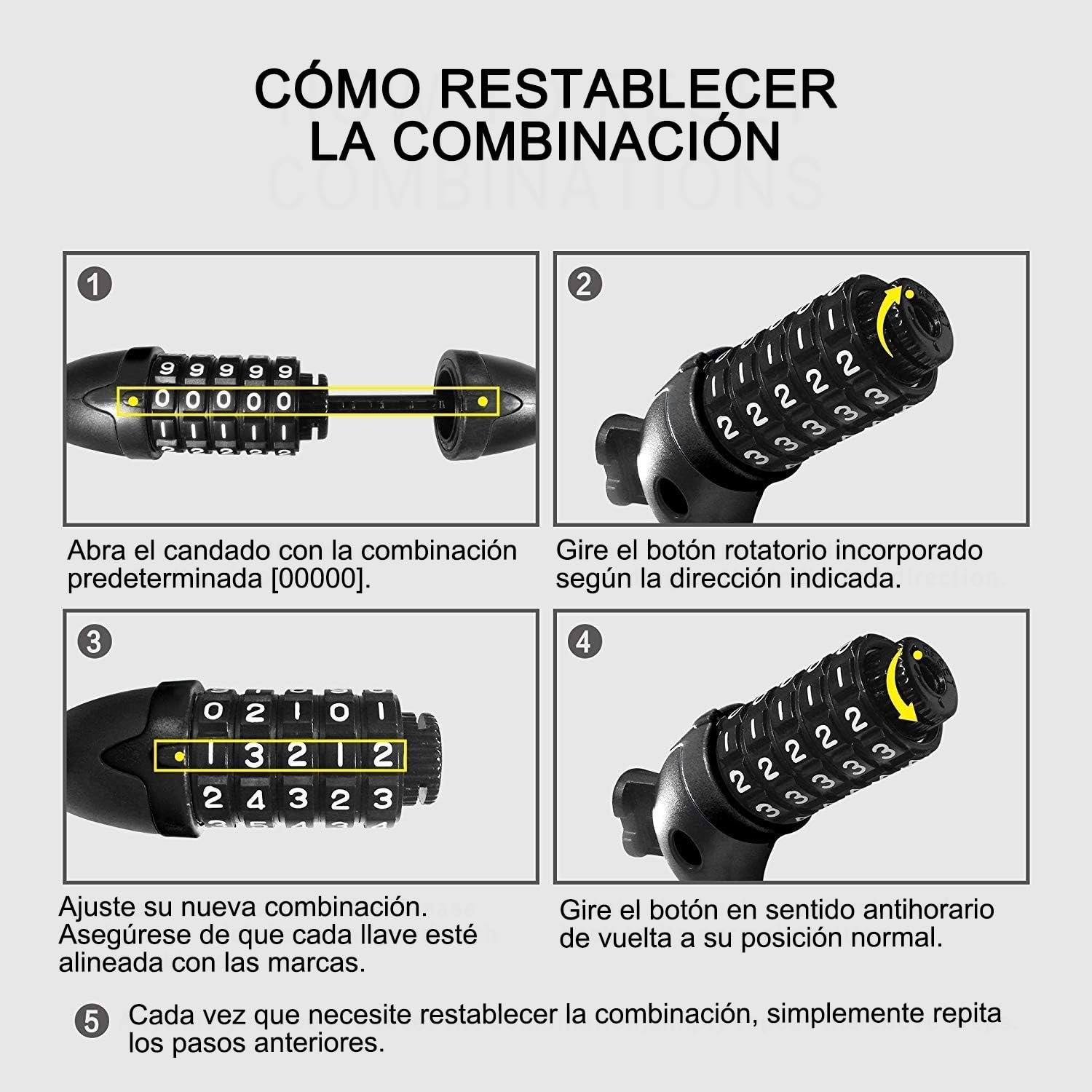 REHKITTZ Candado Bicicleta Cadena Bici Combinacion 5 Dígitos 120cm/12mm Largo Candados Antirrobo Bicicletas Seguridad para MTB Patinete Carretilla