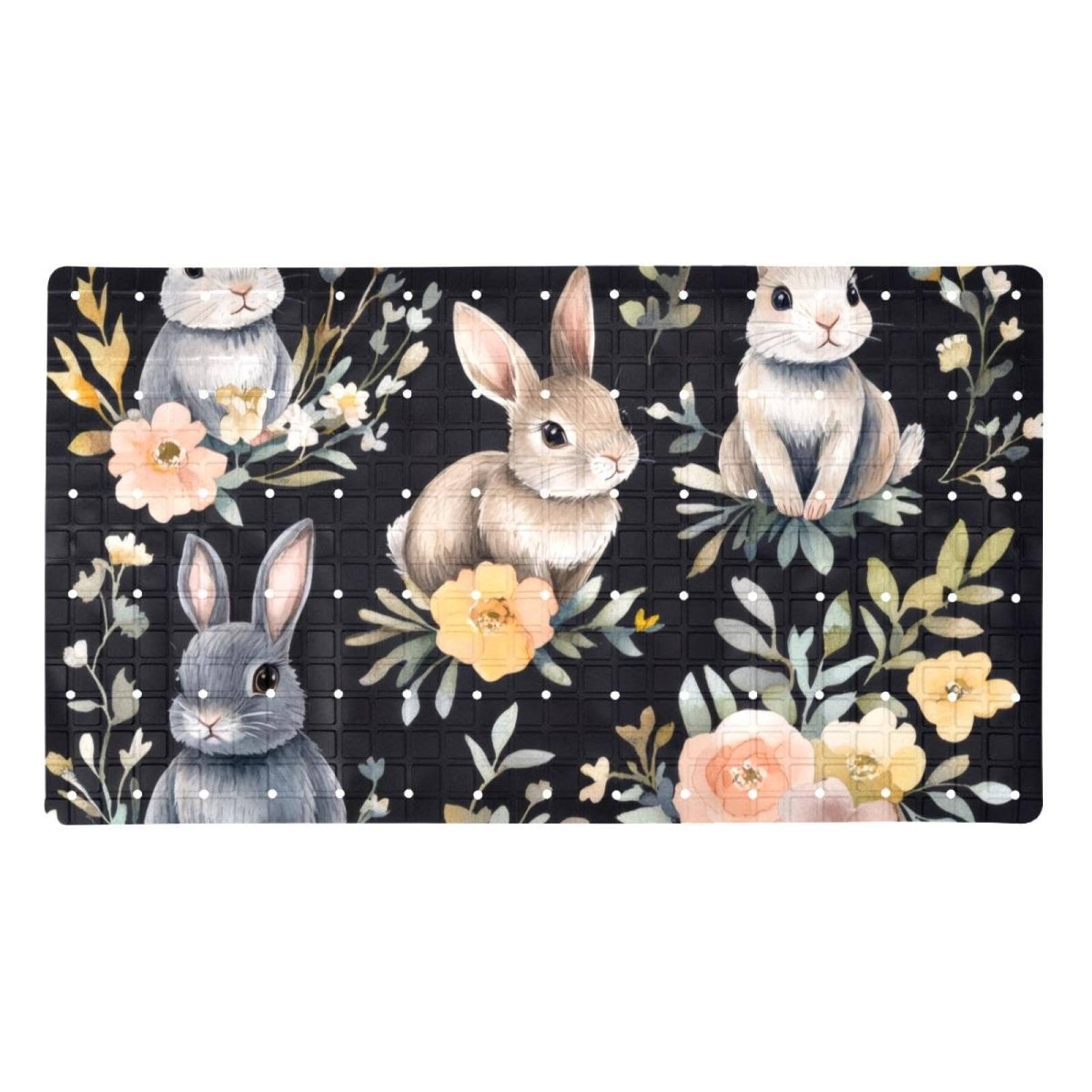 Rutschfeste Badematten für Badezimmer, Motiv: Osterblume mit niedlichen Kaninchen, rechteckig, maschinenwaschbar, 40 x 70 cm