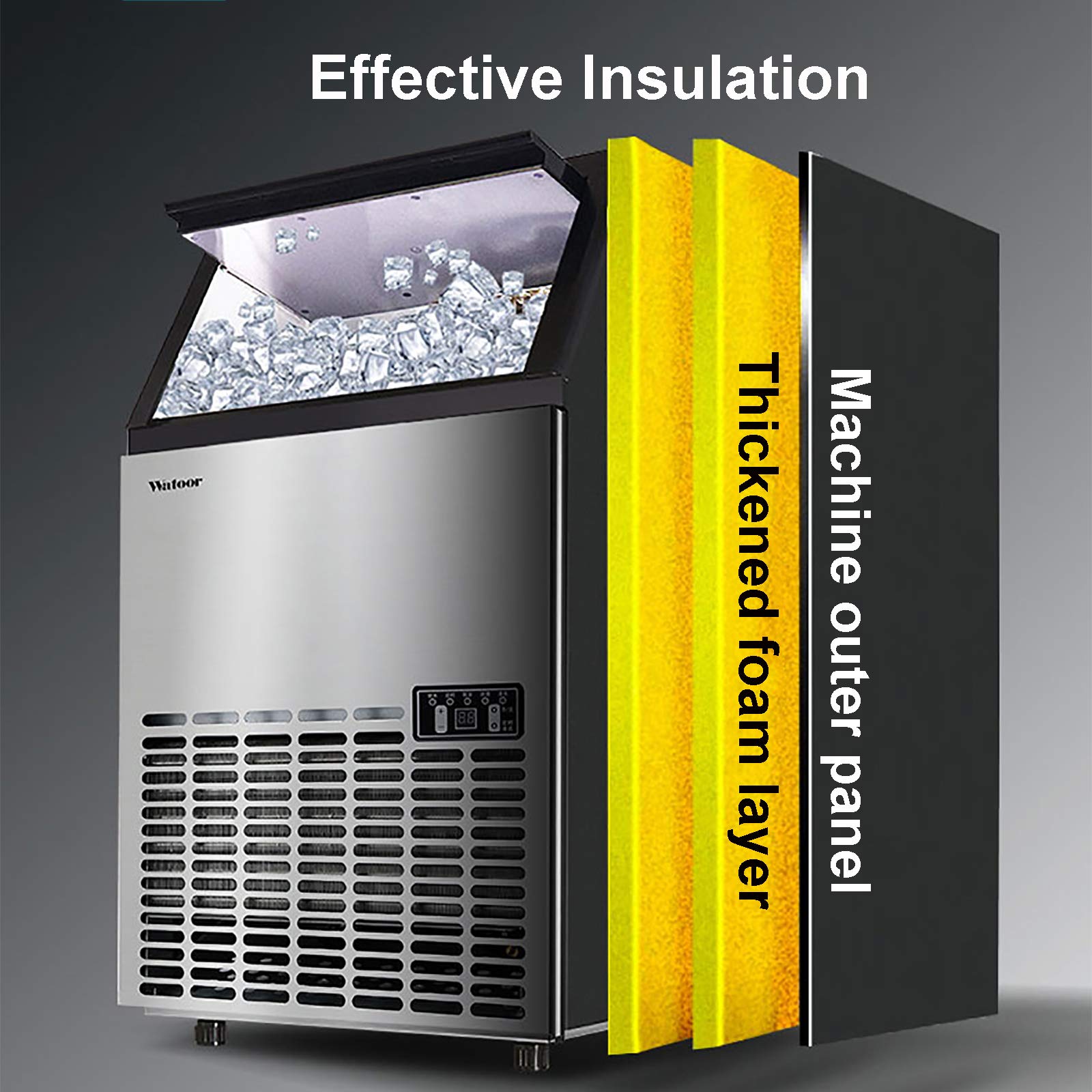 Máquina Hacer Hielo Comercial, Máquina Cubitos de Hielo con Encimera de Acero Inoxidable, Maquina Hielo con Control Digital para El Hogar, Cocina, Oficina, Restaurante, 36 Rejillas, 55 Kg / 24 H
