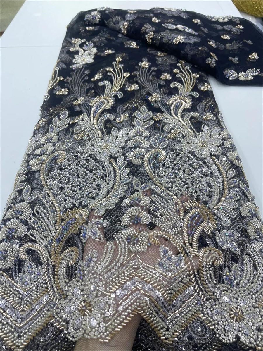 Tela de encaje de tul africano nigeriano para costura, vestido bordado Guisolid con cuentas y lentejuelas de piedra