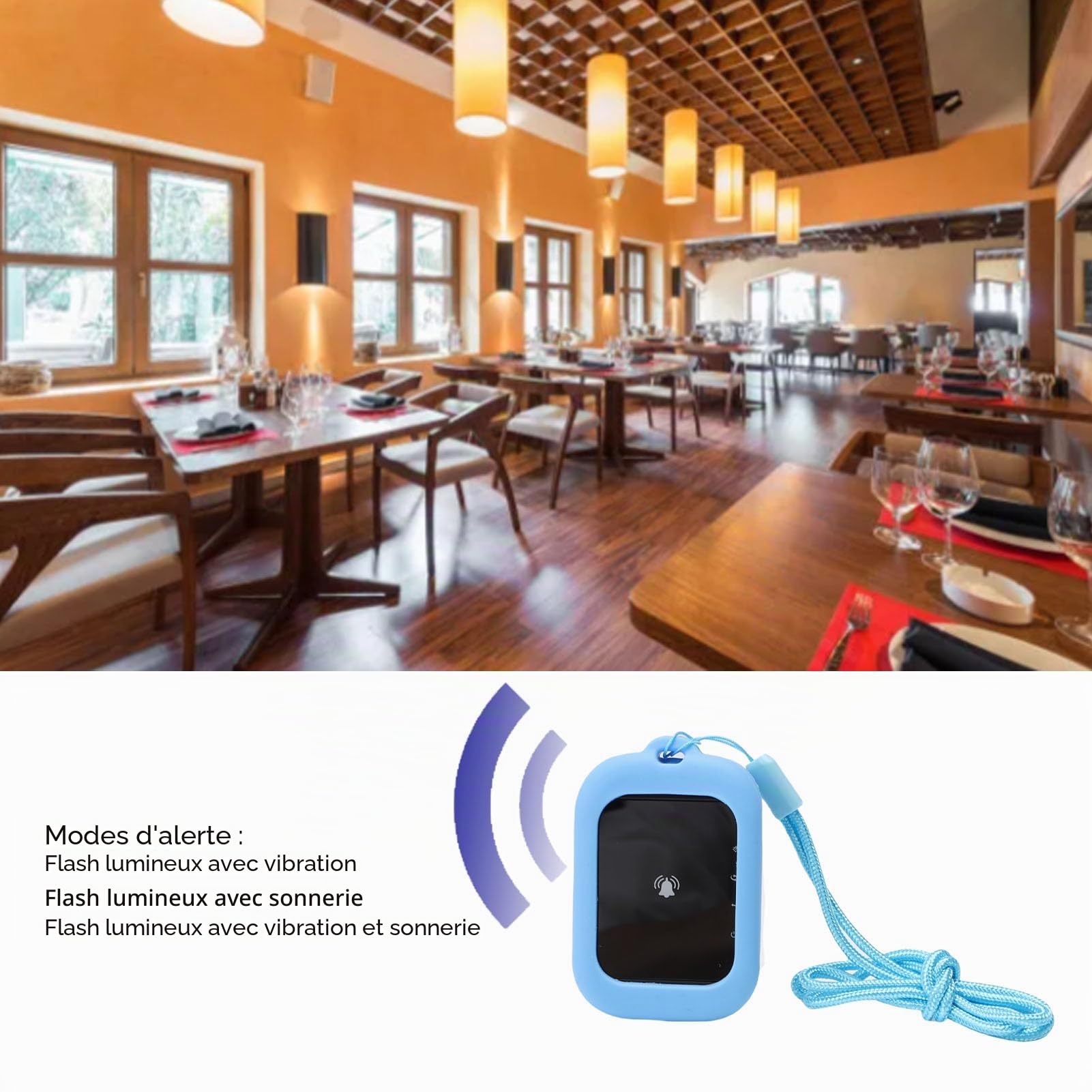 Asixxsix Système de Téléavertisseur de Restauration, 800 M de Longue Distance Système D'appel sans Fil 4 Bipeurs Breeurs de File D'attente Client Buzzer pour Les Camions de Restauration (Blue)