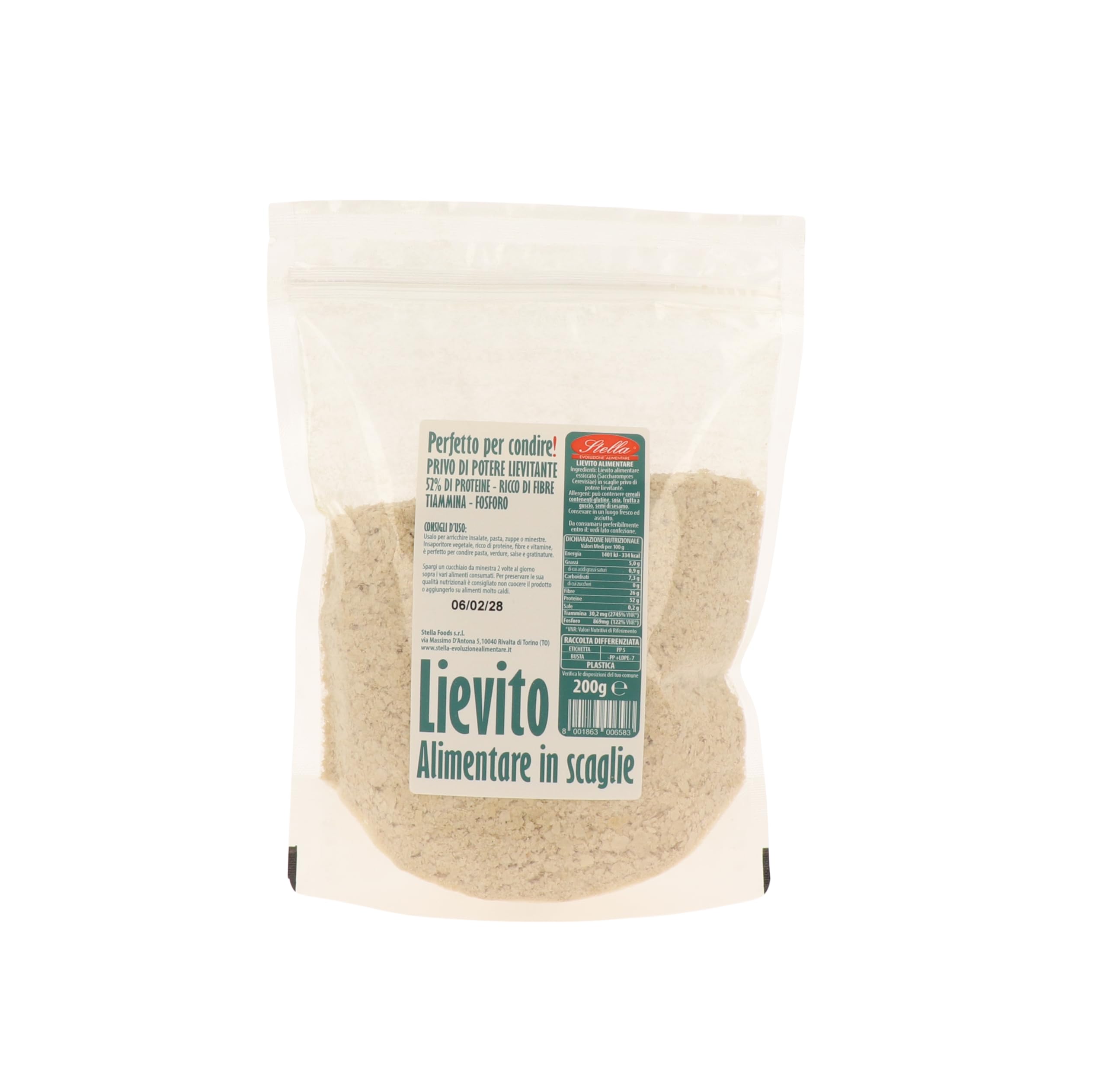 Stella | Lievito Alimentare Nutrizionale in Scaglie | Lievito in Fiocchi Proteico | Condimento per Zuppe e Piatti Vegan 6 x 200g