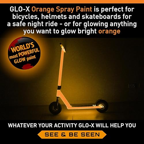 Miniatura 4 de GLO-X Pintura en aerosol que brilla en la oscuridad (lata de 10.6 onzas) Pintura en aerosol que brilla en la oscuridad fluorescente naranja - Luz