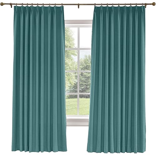 Drapifytex Pinch Pleated Drapery 72 Inches Width by 84 Inches Length Faux Linen Blackout Lined Curtain, Bedroom Curtain Livingroom Curtain, Everglade Teal