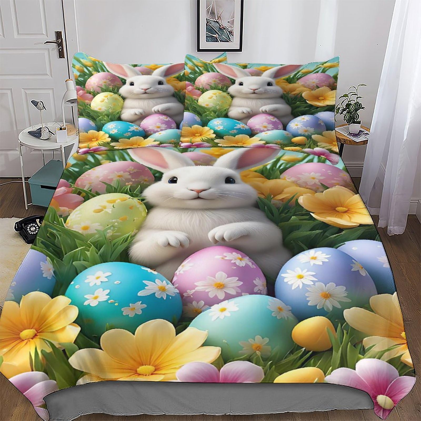 Parure de lit housse de couette lapin 3 pièces microfibre 220x240