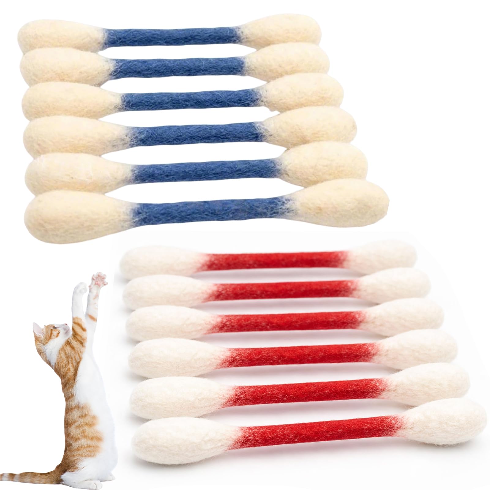 Mfyxde 6/12Pk Cotton Swabs Cat Toys with Catnip, Giant Cat Q-Tip Toy, Big Interactive Felt Kitten Chew Sticks Kicker Toy, Safety ＆ hygiene, Lover Gift Accessories (6*Blue+6*Red)